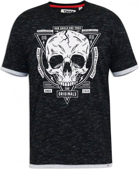 D555 DARREN Skull Printed T-Shirt With Double Layer On Hem & Cuff Black Reno - Herren-T-Shirts - Herren-T-Shirts in großen Größen