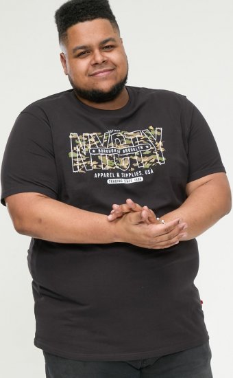 D555 EDWALTON NYCTY Camo Printed Crew Neck T-Shirt Washed Black - Herren-T-Shirts - Herren-T-Shirts in großen Größen