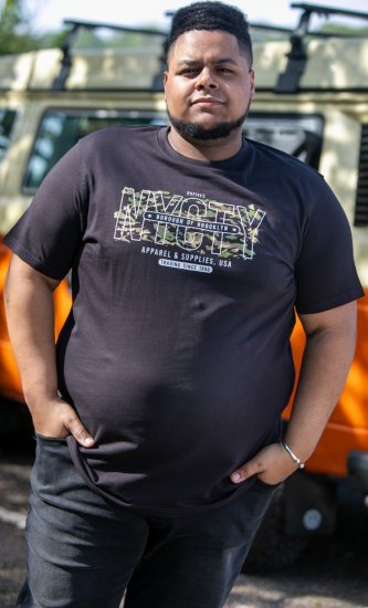 D555 EDWALTON NYCTY Camo Printed Crew Neck T-Shirt Washed Black - Herren-T-Shirts - Herren-T-Shirts in großen Größen