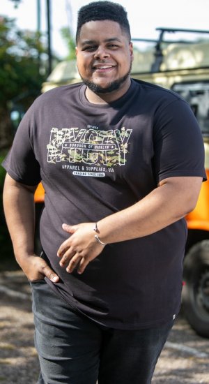 D555 EDWALTON NYCTY Camo Printed Crew Neck T-Shirt Washed Black - Herren-T-Shirts - Herren-T-Shirts in großen Größen