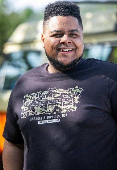 D555 EDWALTON NYCTY Camo Printed Crew Neck T-Shirt Washed Black - Herren-T-Shirts - Herren-T-Shirts in großen Größen