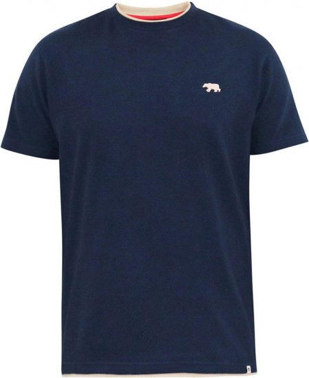 D555 SANDFORD Double Layer On Neck Ribs And Hem Waffle Textured T-Shirt Navy - Herren-T-Shirts - Herren-T-Shirts in großen Größen