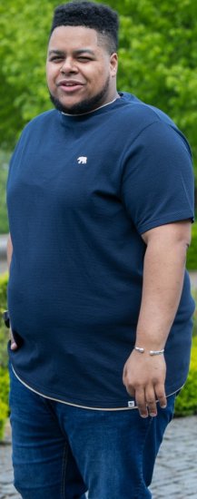 D555 SANDFORD Double Layer On Neck Ribs And Hem Waffle Textured T-Shirt Navy - Herren-T-Shirts - Herren-T-Shirts in großen Größen