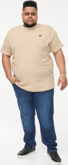D555 SANDFORD Double Layer On Neck Ribs And Hem Waffle Textured T-Shirt Beige - Herren-T-Shirts - Herren-T-Shirts in großen Größen
