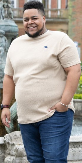 D555 SANDFORD Double Layer On Neck Ribs And Hem Waffle Textured T-Shirt Beige - Herren-T-Shirts - Herren-T-Shirts in großen Größen