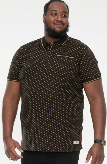D555 RAUL AOP Jersey Polo With Jacquard Collar, Ribs And Chest Pocket Black - Polo-shirts für herren - Polo-Shirts für Herren in großen Größen