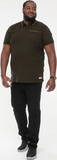 D555 RAUL AOP Jersey Polo With Jacquard Collar, Ribs And Chest Pocket Black - Polo-shirts für herren - Polo-Shirts für Herren in großen Größen