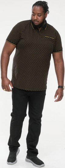 D555 RAUL AOP Jersey Polo With Jacquard Collar, Ribs And Chest Pocket Black - Polo-shirts für herren - Polo-Shirts für Herren in großen Größen