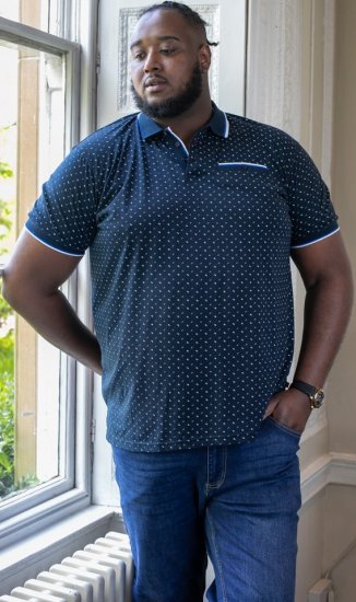 D555 OAKLEY AOP Jersey Polo With Jacquard Collar, Ribs And Chest Pocket Navy - Polo-shirts für herren - Polo-Shirts für Herren in großen Größen