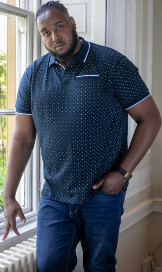 D555 OAKLEY AOP Jersey Polo With Jacquard Collar, Ribs And Chest Pocket Navy - Polo-shirts für herren - Polo-Shirts für Herren in großen Größen