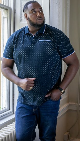 D555 OAKLEY AOP Jersey Polo With Jacquard Collar, Ribs And Chest Pocket Navy - Polo-shirts für herren - Polo-Shirts für Herren in großen Größen