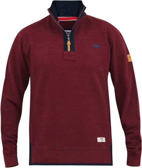 D555 HIRALDO Quarter Neck Pique Fleece Sweatshirt With Chest Embroidery Red - Herren-sweater und -hoodies - Herren-Sweater und -Hoodies in großen Größen