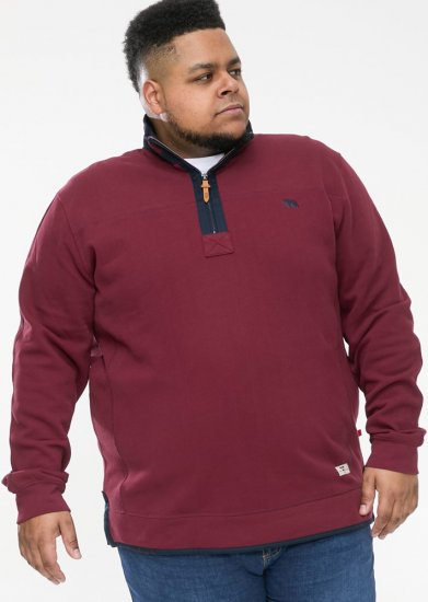 D555 HIRALDO Quarter Neck Pique Fleece Sweatshirt With Chest Embroidery Red - Herren-sweater und -hoodies - Herren-Sweater und -Hoodies in großen Größen