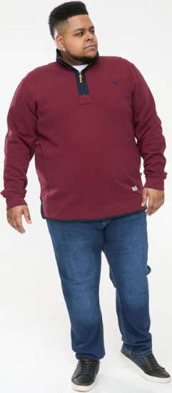 D555 HIRALDO Quarter Neck Pique Fleece Sweatshirt With Chest Embroidery Red - Herren-sweater und -hoodies - Herren-Sweater und -Hoodies in großen Größen
