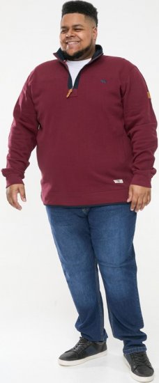 D555 HIRALDO Quarter Neck Pique Fleece Sweatshirt With Chest Embroidery Red - Herren-sweater und -hoodies - Herren-Sweater und -Hoodies in großen Größen