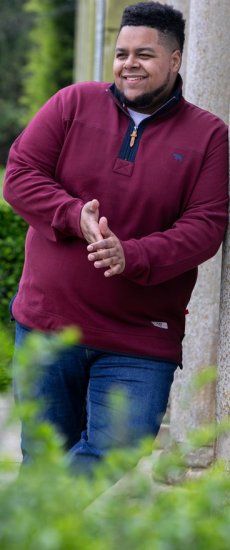 D555 HIRALDO Quarter Neck Pique Fleece Sweatshirt With Chest Embroidery Red - Herren-sweater und -hoodies - Herren-Sweater und -Hoodies in großen Größen