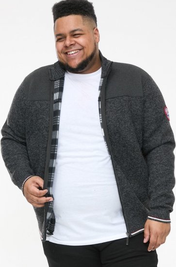 D555 ABERDARE Knitted Zip Through Sweater With Bonded Check Lining Charcoal Marl - Herren-sweater und -hoodies - Herren-Sweater und -Hoodies in großen Größen