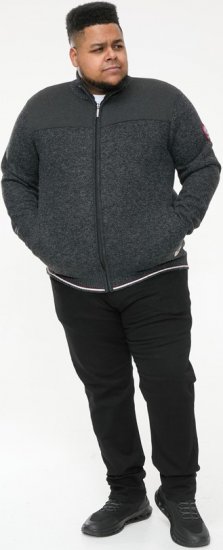 D555 ABERDARE Knitted Zip Through Sweater With Bonded Check Lining Charcoal Marl - Herren-sweater und -hoodies - Herren-Sweater und -Hoodies in großen Größen