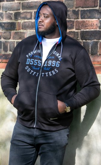 D555 LINGARD Full Zip Hoody With Original Chest Print Black - Herren-sweater und -hoodies - Herren-Sweater und -Hoodies in großen Größen