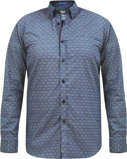 D555 MANGALA Geometric AOP Long Sleeve Shirt With Concealed Button Down Collar Navy - Herrenhemden - Herrenhemden in großen Größen