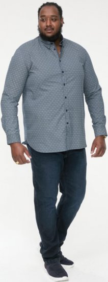 D555 MANGALA Geometric AOP Long Sleeve Shirt With Concealed Button Down Collar Navy - Herrenhemden - Herrenhemden in großen Größen