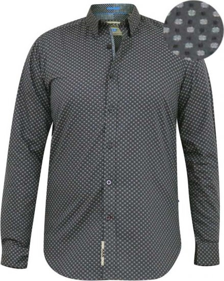 D555 KEATON Micro AOP Long Sleeve Shirt With Concealed Button Down Collar Grey - Herrenhemden - Herrenhemden in großen Größen