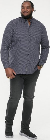 D555 KEATON Micro AOP Long Sleeve Shirt With Concealed Button Down Collar Grey - Herrenhemden - Herrenhemden in großen Größen
