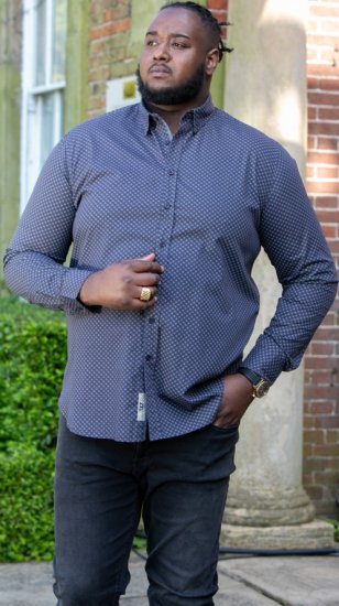D555 KEATON Micro AOP Long Sleeve Shirt With Concealed Button Down Collar Grey - Herrenhemden - Herrenhemden in großen Größen