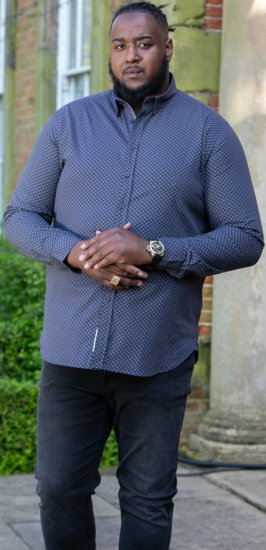 D555 KEATON Micro AOP Long Sleeve Shirt With Concealed Button Down Collar Grey - Herrenhemden - Herrenhemden in großen Größen