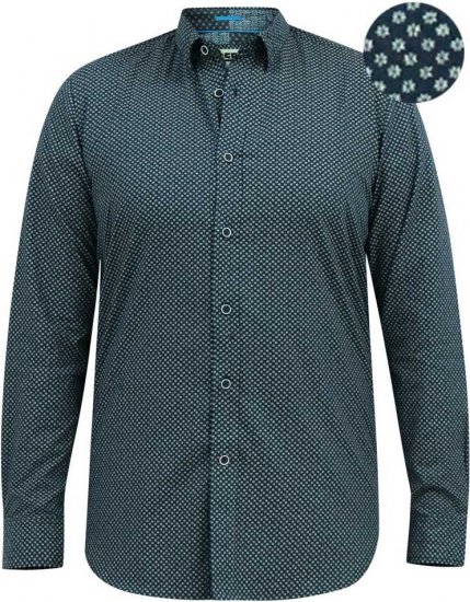 D555 MORGAN Micro AOP Long Sleeve Shirt With Concealed Button Down Collar Navy - Herrenhemden - Herrenhemden in großen Größen