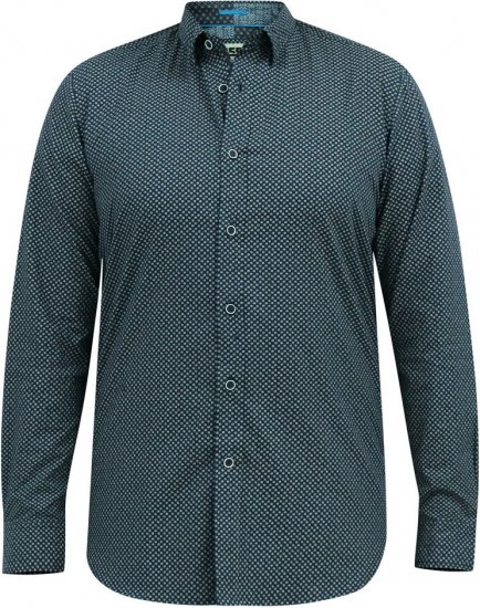 D555 MORGAN Micro AOP Long Sleeve Shirt With Concealed Button Down Collar Navy - Herrenhemden - Herrenhemden in großen Größen