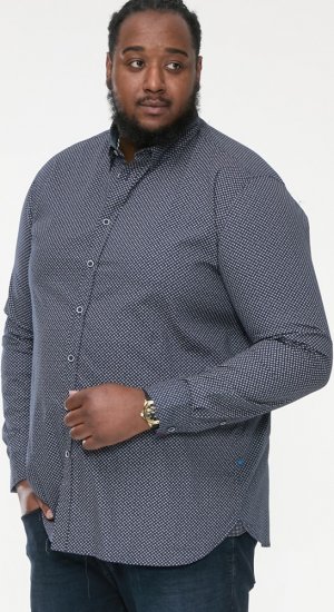 D555 MORGAN Micro AOP Long Sleeve Shirt With Concealed Button Down Collar Navy - Herrenhemden - Herrenhemden in großen Größen