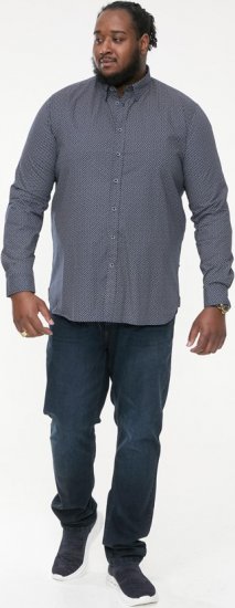 D555 MORGAN Micro AOP Long Sleeve Shirt With Concealed Button Down Collar Navy - Herrenhemden - Herrenhemden in großen Größen