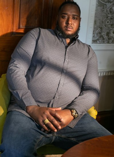 D555 MORGAN Micro AOP Long Sleeve Shirt With Concealed Button Down Collar Navy - Herrenhemden - Herrenhemden in großen Größen