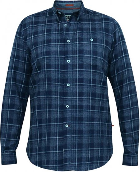 D555 SONNY Navy Check Long Sleeve Shirt With Chest Patch Pocket & Button Down Collar Navy Check - Herrenhemden - Herrenhemden in großen Größen