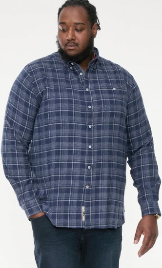 D555 SONNY Navy Check Long Sleeve Shirt With Chest Patch Pocket & Button Down Collar Navy Check - Herrenhemden - Herrenhemden in großen Größen