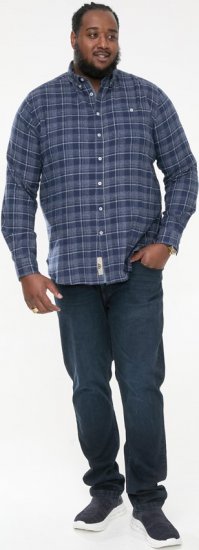D555 SONNY Navy Check Long Sleeve Shirt With Chest Patch Pocket & Button Down Collar Navy Check - Herrenhemden - Herrenhemden in großen Größen