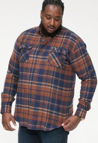 D555 SHERLOCK Check Overshirt With Two Patch Pockets & Button Down Collar Navy - Herrenhemden - Herrenhemden in großen Größen
