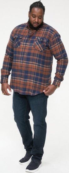 D555 SHERLOCK Check Overshirt With Two Patch Pockets & Button Down Collar Navy - Herrenhemden - Herrenhemden in großen Größen