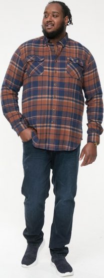 D555 SHERLOCK Check Overshirt With Two Patch Pockets & Button Down Collar Navy - Herrenhemden - Herrenhemden in großen Größen