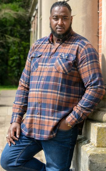 D555 SHERLOCK Check Overshirt With Two Patch Pockets & Button Down Collar Navy - Herrenhemden - Herrenhemden in großen Größen