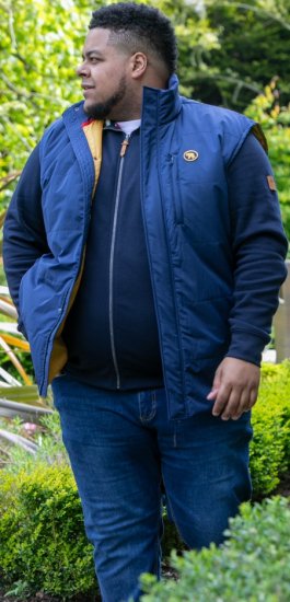 D555 FELIPE Zip Through Padded Gilet With Contrast Colour Lining And Rubber Badge Navy - Herren jacken - Herren Jacken in großen Größen