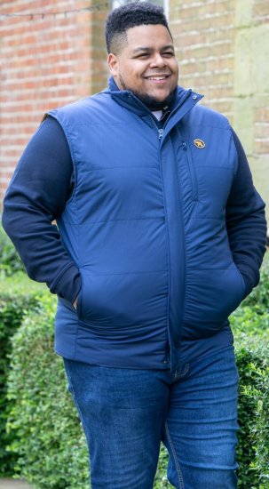 D555 FELIPE Zip Through Padded Gilet With Contrast Colour Lining And Rubber Badge Navy - Herren jacken - Herren Jacken in großen Größen