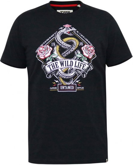 D555 MALCOM Snake And Roses Printed Crew Neck T-Shirt Black - Herren-T-Shirts - Herren-T-Shirts in großen Größen