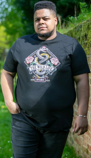 D555 MALCOM Snake And Roses Printed Crew Neck T-Shirt Black - Herren-T-Shirts - Herren-T-Shirts in großen Größen