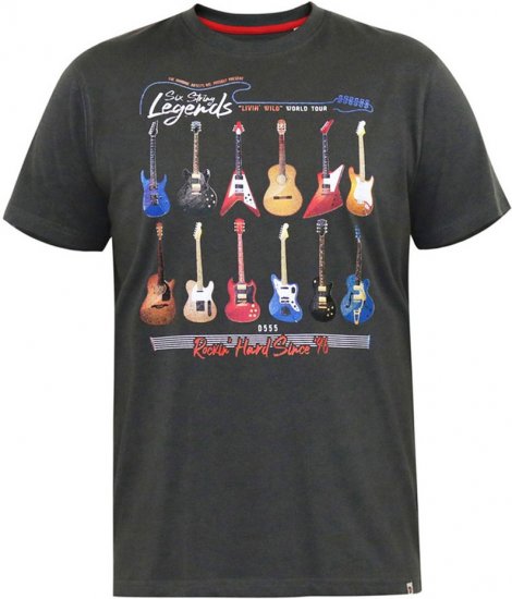 D555 JAIDEN Legends Guitar Printed Crew Neck T-Shirt Khaki - Herren-T-Shirts - Herren-T-Shirts in großen Größen