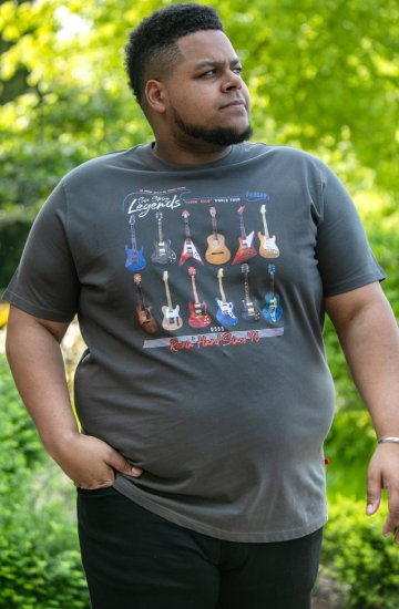 D555 JAIDEN Legends Guitar Printed Crew Neck T-Shirt Khaki - Herren-T-Shirts - Herren-T-Shirts in großen Größen