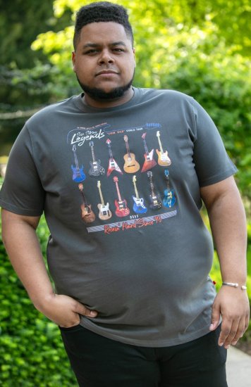 D555 JAIDEN Legends Guitar Printed Crew Neck T-Shirt Khaki - Herren-T-Shirts - Herren-T-Shirts in großen Größen