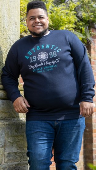 D555 KEYWORTH Authentic Printed Crew Neck Sweatshirt Navy - Herren-sweater und -hoodies - Herren-Sweater und -Hoodies in großen Größen