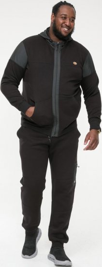 D555 DEAN Couture Zip Through Hoody With Woven Contrast Fabric Trim Black - Herren-sweater und -hoodies - Herren-Sweater und -Hoodies in großen Größen